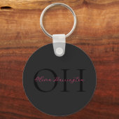 Modern Zwart en Roze Script Classic Monogram Sleutelhanger (Achterkant)