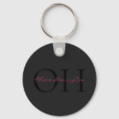 Modern Zwart en Roze Script Classic Monogram Sleutelhanger (Achterkant)