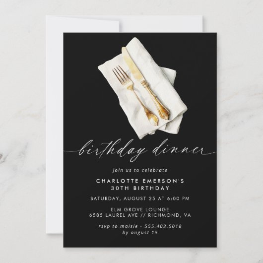 Modern zwart | Fancy Script Verjaardagsdiner Kaart (Voorkant)