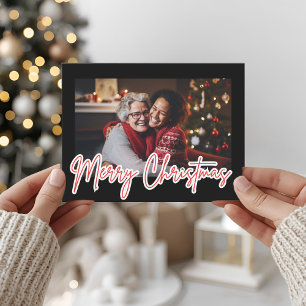 Modern Zwart Frame Prettig Kerstmis Foto  Briefkaart
