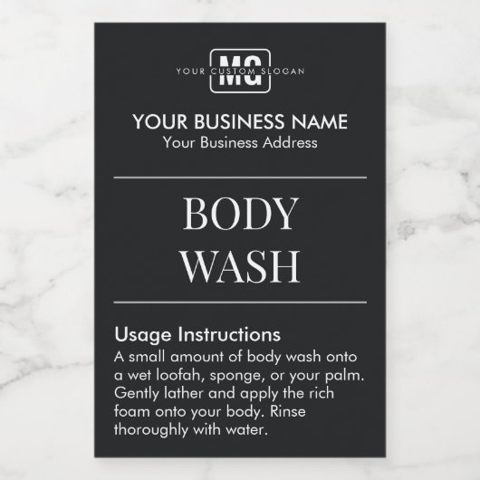 Modern Zwart Gastenkamer Body Wash Monogram Labels Voedselcontainer Etiket (Enkel label)