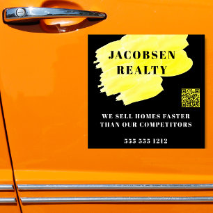 Modern Zwart Geel Zakelijk QR Code Marketing Sticker