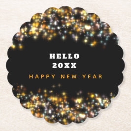 Modern Zwart Gelukkig Nieuwjaar Goud Glitter Spark Kartonnen Onderzetters
