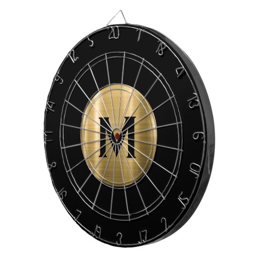 Modern zwart Gold Classic Monogram Dartbord (Voorkant Rechts)