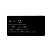 Modern zwart + Gold Monogram Return Address Label (Voorkant)