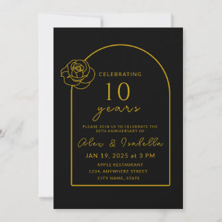 Modern Zwart & Goud 10e bruiloft Jubileum Party Kaart