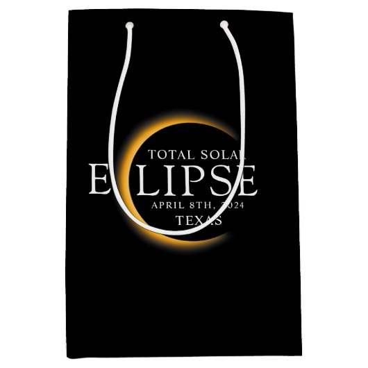 Modern Zwart & Goud 2024 Texas Totale Zonsverduist Medium Cadeauzakje (Voorkant)