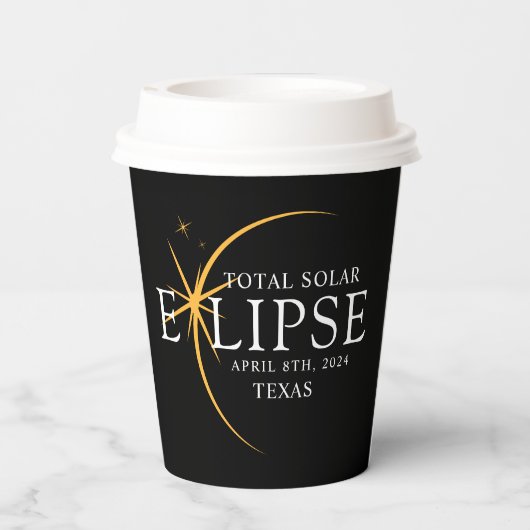 Modern Zwart & Goud 2024 Texas Totale Zonsverduist Papieren Bekers (Achterkant)