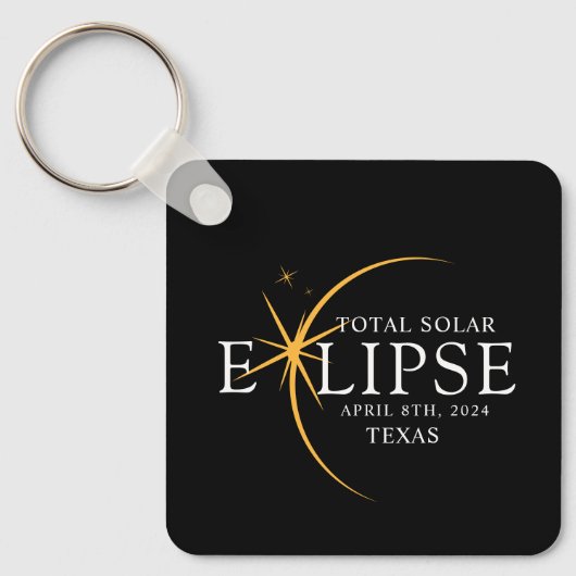 Modern Zwart & Goud 2024 Texas Totale Zonsverduist Sleutelhanger (Voorkant)