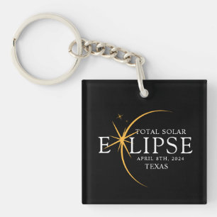 Modern Zwart & Goud 2024 Texas Totale Zonsverduist Sleutelhanger