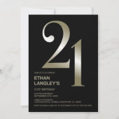 Modern Zwart Goud 21e Verjaardagsfeestje Kaart (Voorkant)
