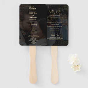 Modern zwart goud 2 foto overlay bruiloft programm handwaaier