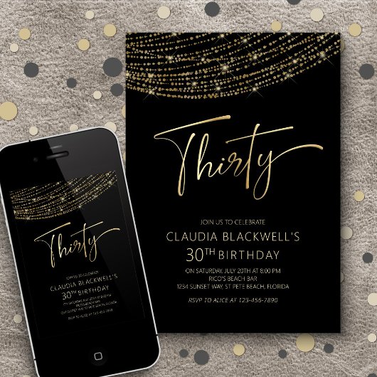 Modern Zwart Goud 30e Verjaardag Kaart