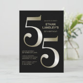 Modern Zwart Goud 55ste Verjaardagsfeest Kaart (Staand voorkant)