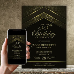 Modern Zwart Goud 55ste Verjaardagsfeest Kaart