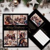 Modern Zwart Goud 5 foto Collage Kerstmis Briefkaart
