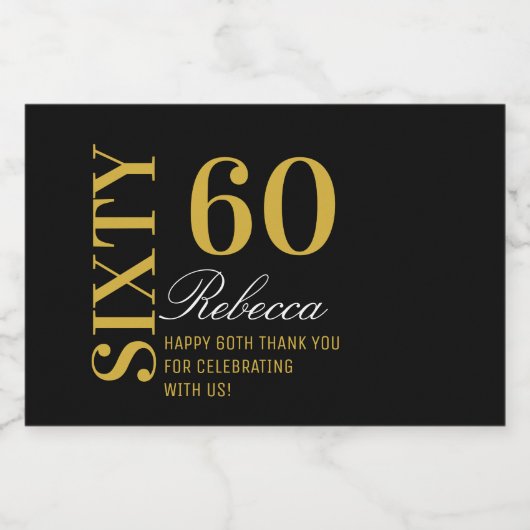 Modern Zwart Goud 60 Verjaardag Cocktailfeest Mini Sparkling Wijnetiket (Enkel label)