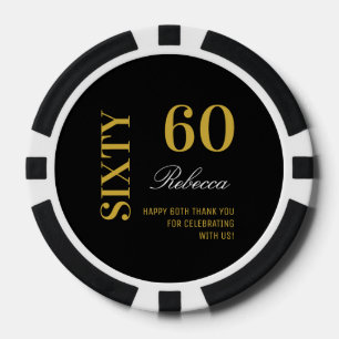 Modern Zwart & Goud 60e Verjaardag Cocktail Party Poker Chips