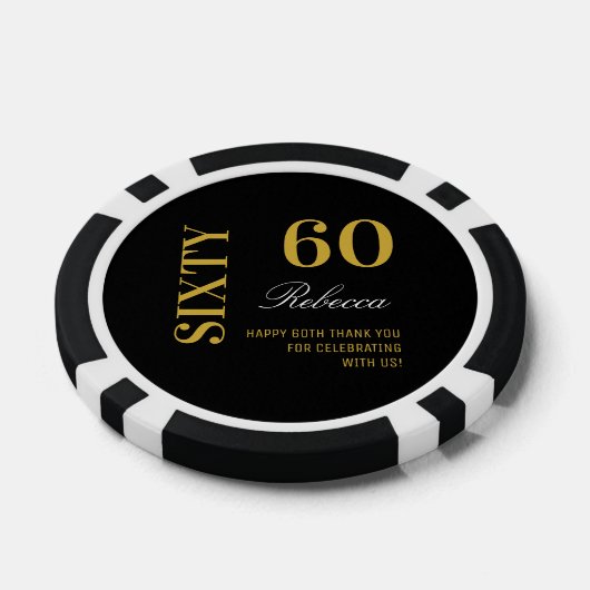 Modern Zwart & Goud 60e Verjaardag Cocktail Party Poker Chips (Enkel)