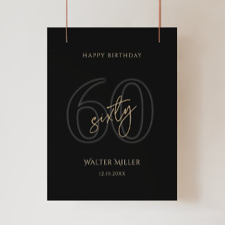 Modern Zwart Goud 60e Verjaardagsfeest Poster