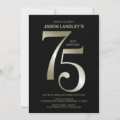 Modern Zwart Goud 75e Verjaardagsfeest Kaart (Voorkant)