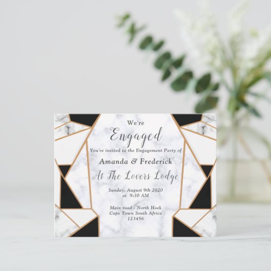 Modern zwart goud abstract op witte marmer uitnodiging briefkaart (Staand voorkant)