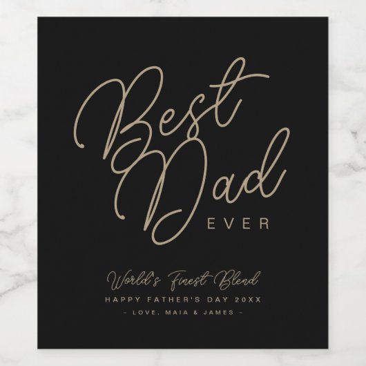 Modern Zwart & Goud"Beste Pap Ooit" Wijn Etiket (Enkel label)