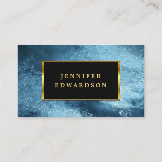 Modern zwart goud blauw ijs QR code professional Visitekaartje (Voorkant)