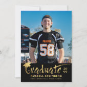 Modern Zwart Goud Brushstroke Afstuderen 2 foto's Aankondiging (Voorkant)