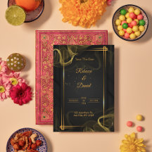 Modern Zwart & Goud Elegant Bruiloft Save The Date