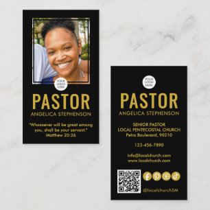 Modern Zwart Goud Foto QR Logo Kerk Pastor Visitekaartje