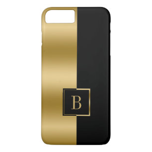 Modern Zwart & Goud geometrisch ontwerpmonogram iPhone 8 Plus / 7 Plus Hoesje