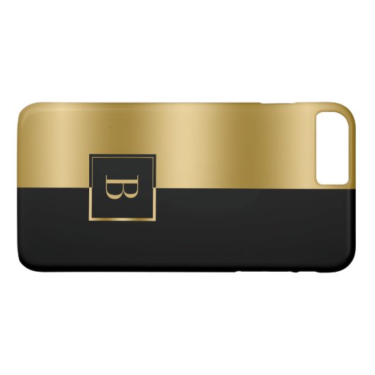Modern Zwart & Goud geometrisch ontwerpmonogram Case-Mate iPhone Case (Achterkant (Horizontaal))