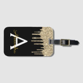 Modern Zwart Goud Glitter Sparkle Monogram Bagagelabel (Voorkant (horizontaal))