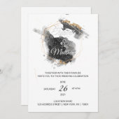 Modern Zwart & Goud Hexagon Waterverf bruiloft Kaart (Voorkant / Achterkant)