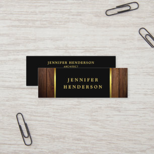 Modern zwart goud hout patroon professioneel mini visitekaartje