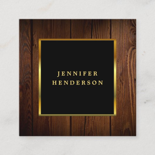 Modern zwart goud hout QR code professional Vierkante Visitekaartje (Voorkant)