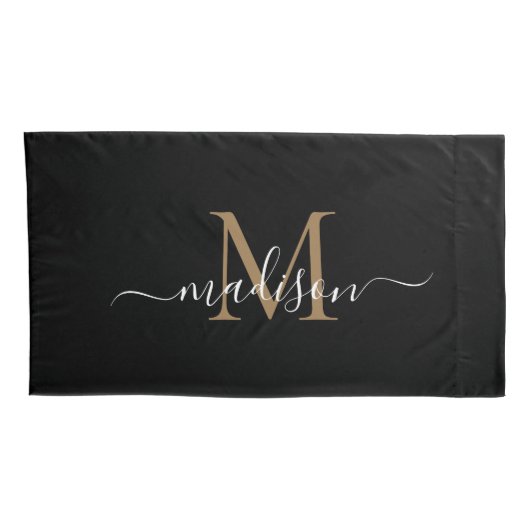 Modern Zwart Goud Klassiek Monogram Vrouwelijk Scr Kussensloop (Achterkant-Rechts)