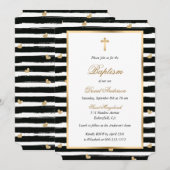 Modern Zwart Goud Kruis Harten Doop Kaart (Voorkant / Achterkant)