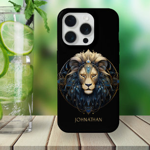 Modern Zwart Goud Leeuw Zodiac Zonneteken Naam Leo iPhone 15 Pro Hoesje