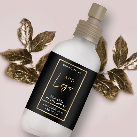 Modern Zwart & Goud Logo Room Spray Flessenlabel Etiket