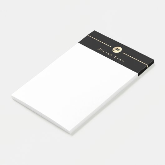 Modern Zwart Goud Luxe Handschrift Monogram Post-it® Notes (Schuin)