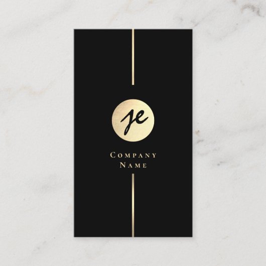 Modern Zwart Goud Luxe Monogram Visitekaartje (Voorkant)