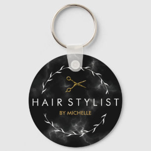 Modern zwart goud marmer Haarstylist Sleutelhanger