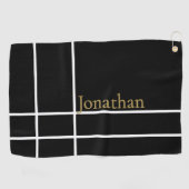 Modern zwart goud minimalistische aangepaste naam golfhanddoek (Horizontaal)
