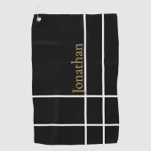 Modern zwart goud minimalistische aangepaste naam golfhanddoek (Voorkant)