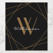Modern Zwart Goud Monogram Naam Script Geometrisch Wijn Etiket (Enkel label)