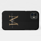 Modern Zwart Goud Monogram Vrouwelijk Script Naam  Case-Mate iPhone Case (Achterkant (horizontaal))