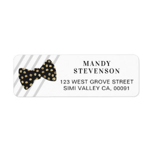 Modern zwart & goud polka dot boog Stropdas & stre Etiket