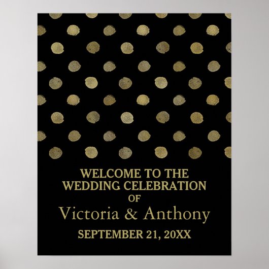 Modern Zwart & Goud Polka Dots Bruiloft Welkom Poster (Voorkant)